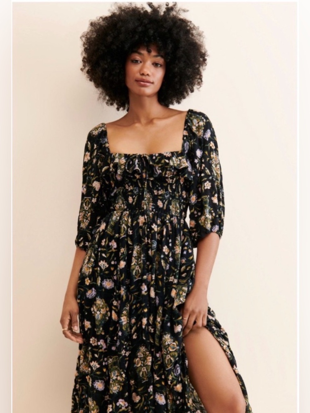 Free People Oasis Floral Printed Midi Dress in Black $168 - Picture 3 of 8